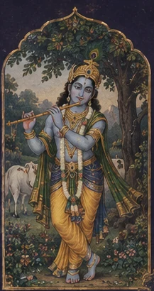 Illustrated Kṛṣṇa standing and playing the flute