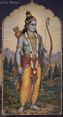 Illustrated Rāma standing with a bow