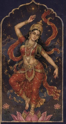 Illustrated Śakti dancing with poised movement