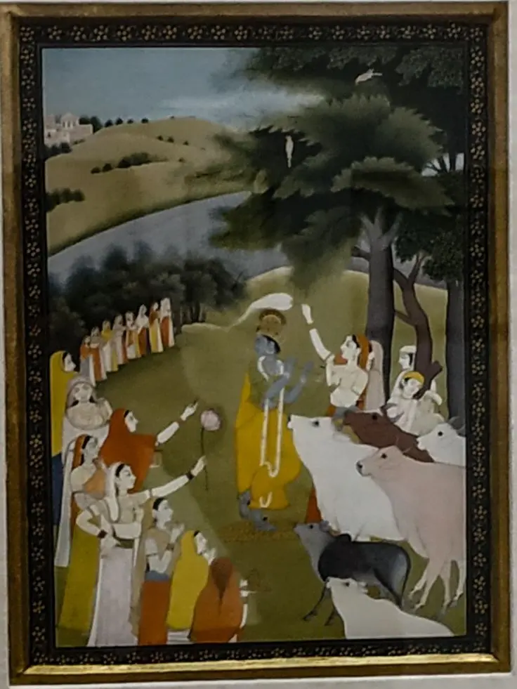 Early nineteenth-century Kangra painting of Krishna playing the flute
