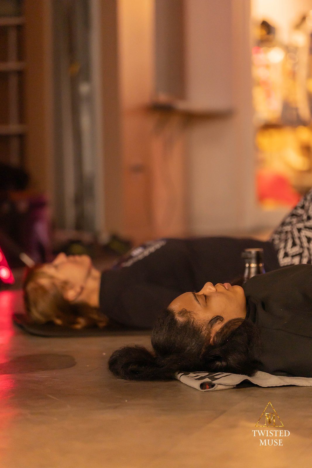 Community yoga class in a neighborhood practice space